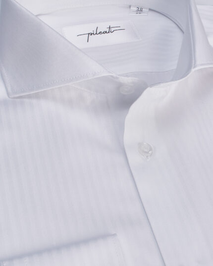 Camasa Alba cu dungi albe Pileati din colectia de camasi business pentru barbati