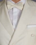 Tuxedo Ivory Wjhite Dinner Double Breasted Jacket cu papion ivory