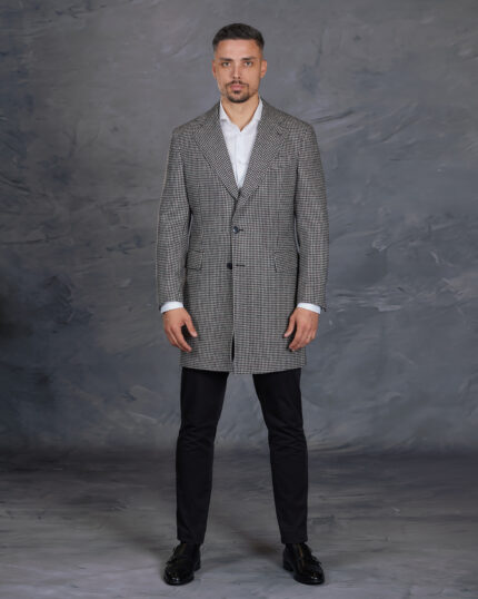 Palton din lana pentru barbati cu imprimeu houndstooth smart casual