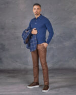 Tricou Polo albastru din casmir cu pantalon din flannel maro si sacou casual pentru barbati din lana si flannel Vitale Barberis Canonico