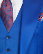 Cravata paisley cu imprimeu rosu si batista din matase accesorii pentru costum albastru barbati
