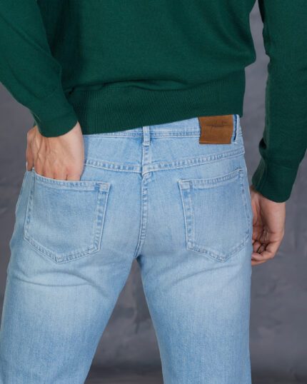 Jacron din piele Pileati detaliu spate jeans premium candiani bleu pentru barbati