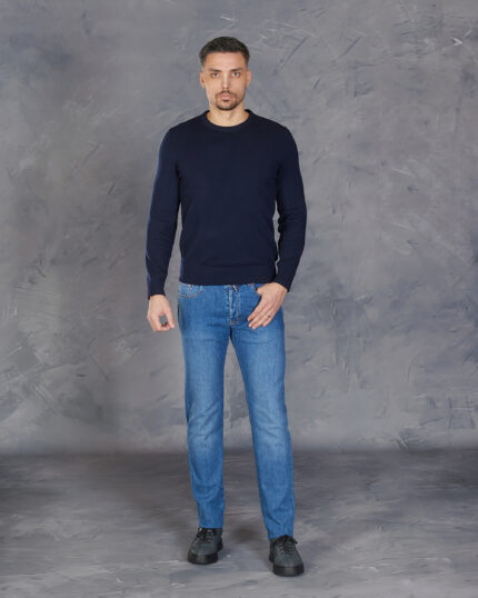 Jeans albastri clasici pentru barbati din denim Candiani din colectia de jeans semi slim Pileati