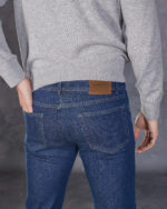 Detaliu Jacron Piele spate Pileati la jeans bleumarin pentru barbatin din denim Candiani
