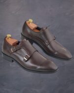 Pantofi Barbati Double Monk din piele maro pentru barbati