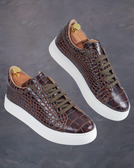 Pantofi Sport din piele naturala maro sneakers pentru barbati Luxury Casual de la Gentlemen's Boutique