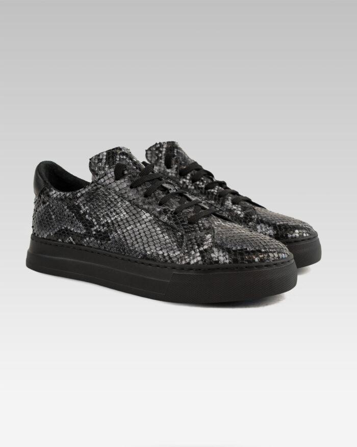 Sneakers-Barbati-Piele-Print-Sarpe-Gri-