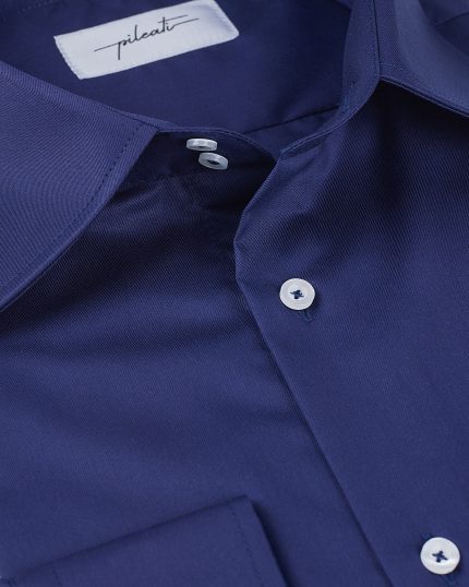Camasa Eleganta Blu Navy Cu Guler Inalt Si Mansete Simple