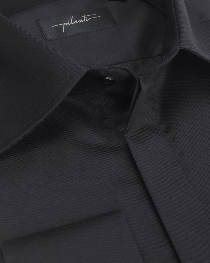 Camasa Neagra pentru barbati cu butoni si guler inalt