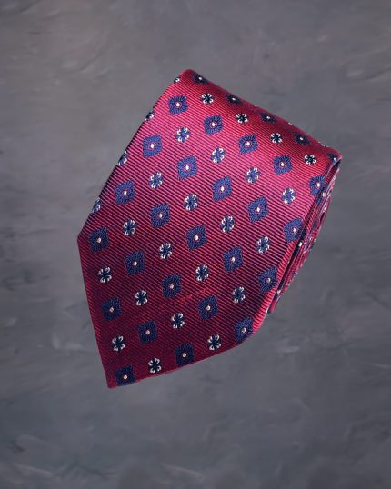 Cravata barbati din matase grena cu imprimeu bleumarin