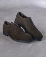 Pantofi-Bărbați-Business-Casual-Full-Brogue-Suede-Maro-