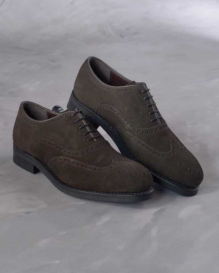 Pantofi-Bărbați-Business-Casual-Full-Brogue-Suede-Maro-