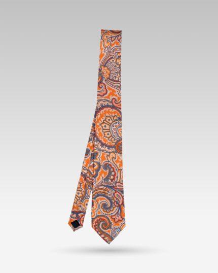 Cravata-Barbati-Matase-Orange-Paisley-